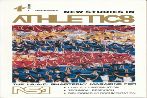 Ein Buchumschlag mit der Aufschrift "Neue Studien im Leichtathletik 1988", der eine Gruppe von Menschen in Sportkleidung zeigt, die unter einem hellblauen Himmel mit weißen Wolken und fernen Bäumen trainieren, mit fetter schwarzer Schrift auf einem weißen Rand.