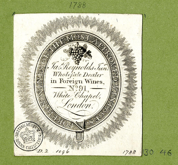 Plakat mit grünem Hintergrund, das den Text "Die am meisten beworbenen ausländischen Weine" und ein rundes Logo mit einem weißen Zentrum und schwarzem Rand zeigt.