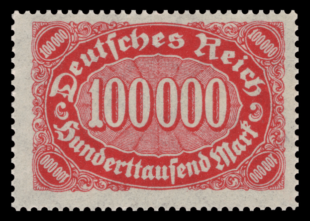 Ein roter Stempel mit der Aufschrift "Deutsches Reich" vor schwarzem Hintergrund.