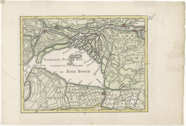 Detailierte alte Karte von Bies Bosch, Deutschland, zeigt Straßen, Gebäude und Sehenswürdigkeiten mit begleitendem Text.
