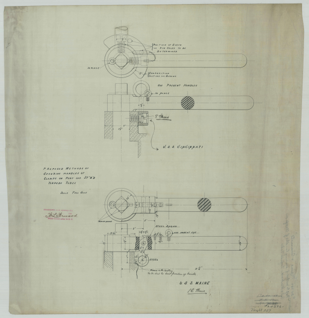 Ein Blaupause eines Geräts auf einem Blatt Papier, das verschiedene beschriftete Komponenten und Diagramme enthält, mit begleitendem Text.