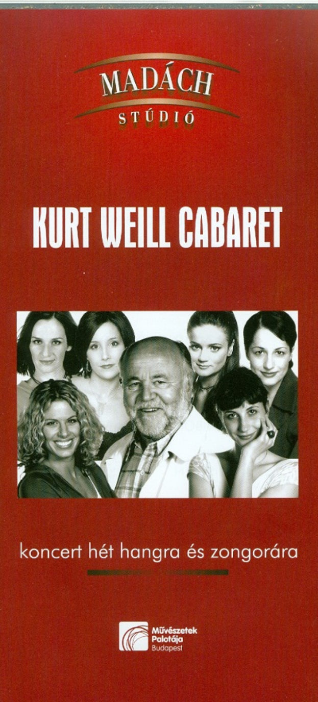 Ein Plakat für das Kurt-Weill-Cabaret-Konzert, das ein zentrales menschliches Gesicht zeigt, das von einer Gruppe von Menschen umgeben ist, mit Text, der wahrscheinlich den Konzerttitel angibt.