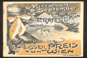 Ein Vintage-Konzertplakat mit einem zentralen menschlichen Gesicht und dem Text 'Großer Preis von Wien' auf einem schwarzen Hintergrund.