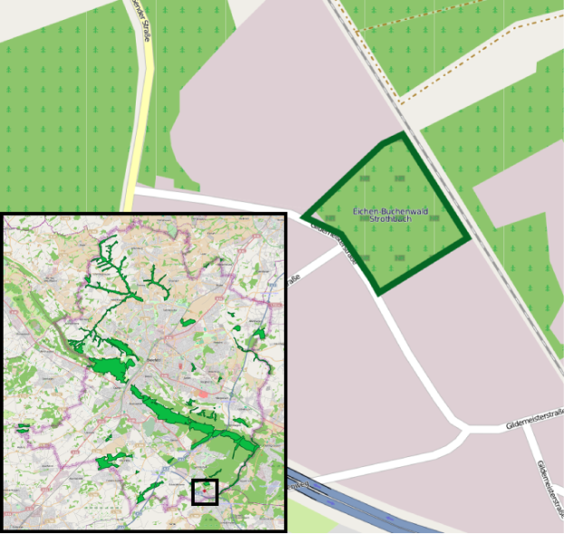 Eine Karte von Stuttgart, Deutschland, unterteilt in zwei Teile mit Text oben und unten, die eine klar markierte Standortvorschlag zeigt.