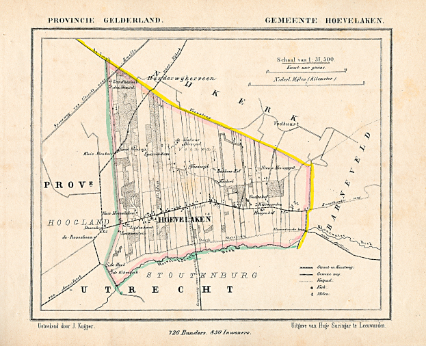 Eine alte Karte von Stuttgart, Deutschland, mit einer gelben Linie, die den Standort der Stadt markiert, und begleitendem Text.