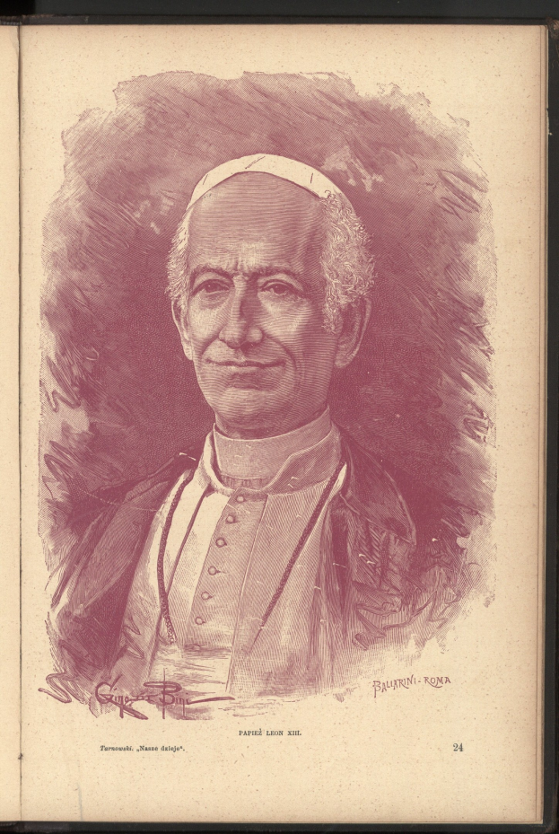 Porträt von Papst Johannes Paul II. in einer weißen Soutane und einer weißen Barette, der gegen einen weißen Hintergrund steht und einen friedlichen Gesichtsausdruck hat.