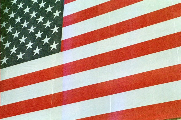 Eine Flagge wird gegen einen einfarbigen Hintergrund angezeigt.