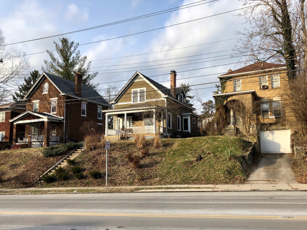 Eine Reihe von Häusern mit verschiedenen architektonischen Merkmalen und umgeben von Grünflächen, unter einem bewölkten Himmel, eines der teuersten Häuser zum Verkauf in Detroit, Michigan.