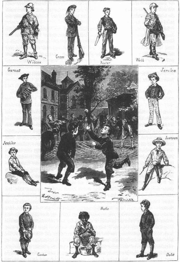 Schwarze und weiße Illustration von Kindern, die Baseball spielen, mit einem Gebäude und Bäumen im Hintergrund, beschriftet mit "Die Geschichte des Baseballs" unten.