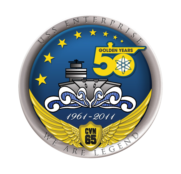 Logo zum 50-jährigen Jubiläum der USS Enterprise mit der Aufschrift "USS Enterprise 50th Anniversary".