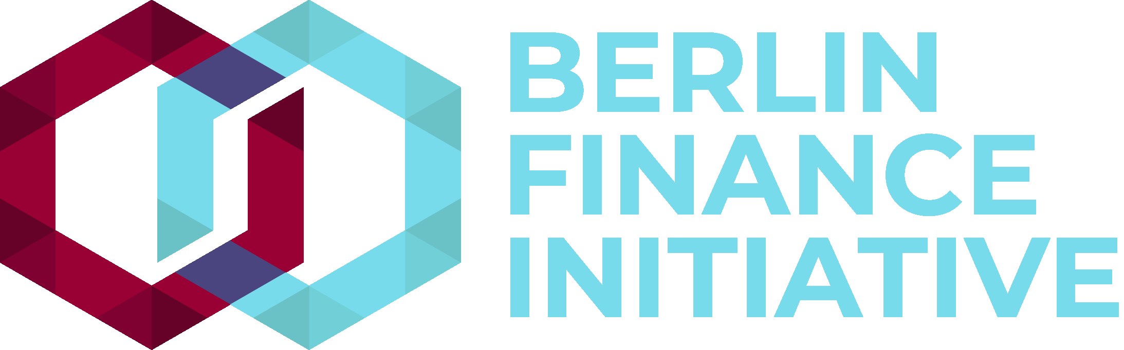 Logo der Berliner Finanzinitiative mit einem blauen Kreis mit weißer Umrandung und einem weißen "B" in der Mitte, umgeben von einem weißen Ring mit einem blauen und weißen Karomuster, und dem Text "Berlin Finance Initiative" in fetter schwarzer Schrift auf einem weißen Hintergrund.