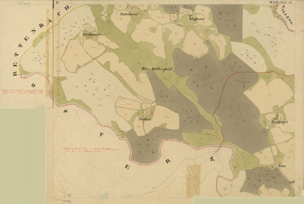 Ein alter Stadtplan von Stuttgart, Deutschland, der Stadtgrenzen, Straßen, Gebäude, Sehenswürdigkeiten und Textdetails zeigt.