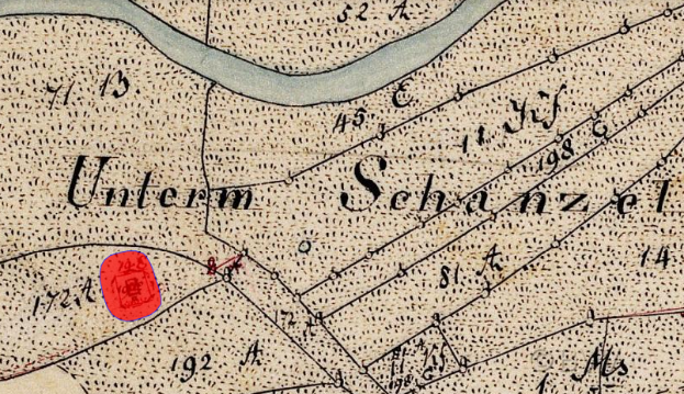 Eine alte Karte mit einem roten Kreis, der den Standort der deutschen Besetzung von Schwanzel markiert, gefüllt mit Text und Zahlen, die die Besetzung detailieren.