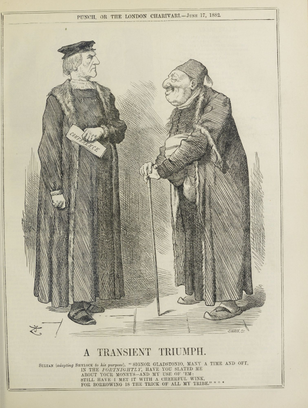 Zwei Männer stehen nebeneinander, einer hält einen Stock, mit entschlossener Miene, unter dem Text "Ein flüchtiger Triumph."