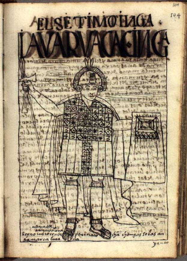 Ein aufgeschlagenes Buch mit einer detaillierten Illustration eines Mannes in einem langen Gewand und Hut, der einen Stab und ein Schild hält, mit kalligraphischer Schrift auf der Seite.