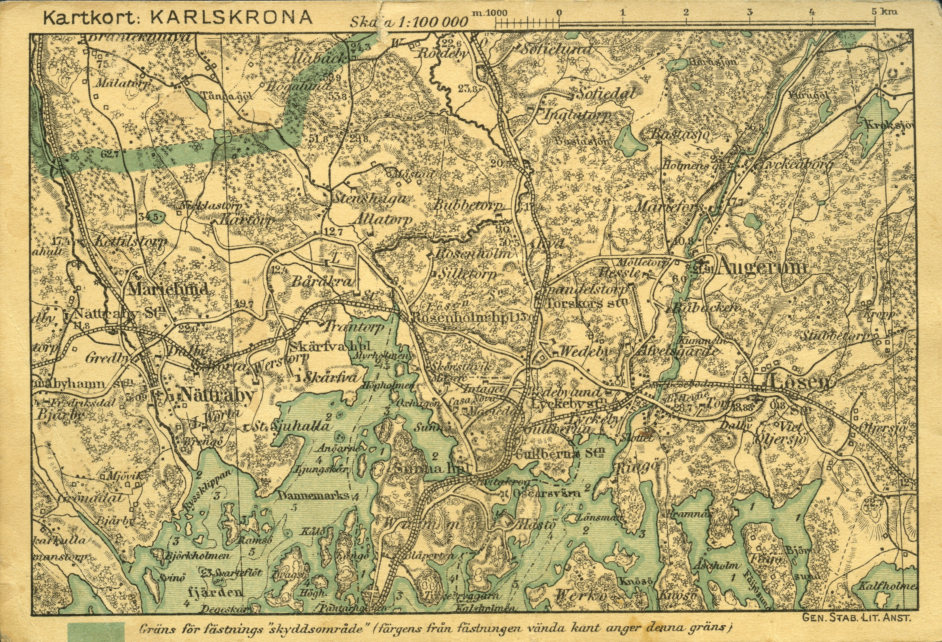 Ein detailliertes historisches Stadtplan von Karlsruhe, Deutschland, das Straßen, Gebäude und Sehenswürdigkeiten mit Text oben und unten auf dem Papier zeigt.