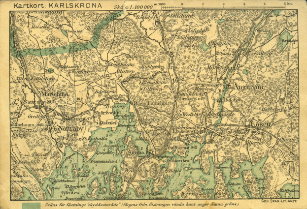 Ein detailliertes historisches Stadtplan von Karlsruhe, Deutschland, das Straßen, Gebäude und Sehenswürdigkeiten mit Text oben und unten auf dem Papier zeigt.