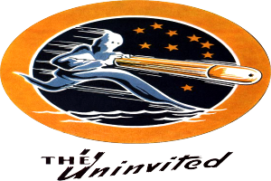 Ein Plakat, das eine Person in einem Raumanzug zeigt, die eine leuchtend gelbe Rakete hält, mit der schwarzen, fetten Schrift 'Die Unerwünschten' unten, vor einem tiefblauen Hintergrund.